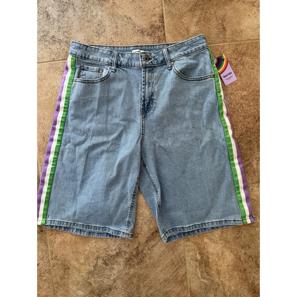 Pride Adult Men's Bermuda Jean Shorts ~ Light Blue Size M NWT